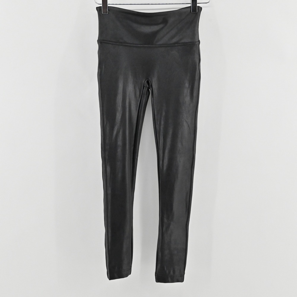 SPANX Faux Leather Leggings Womens Size S Black High Waist Stretch Slim Ponte